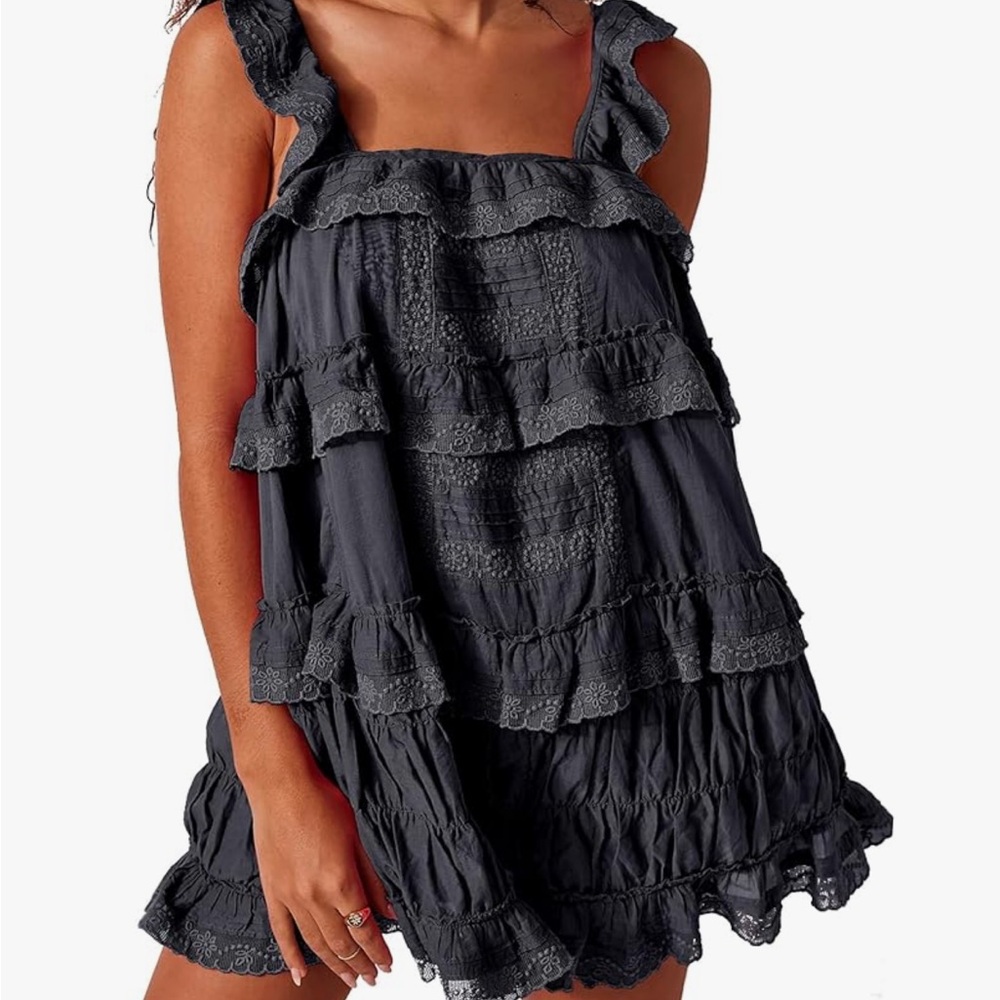 Black Ruffled Sleeveless Dress Romper